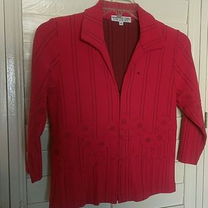 Red zip top with flowers